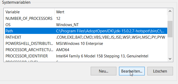 Path Variable bearbeiten