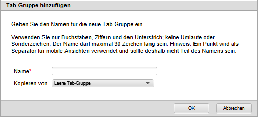 Dialog 'Tab-Gruppe hinzufügen'