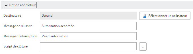 Section 'Options de clôture'