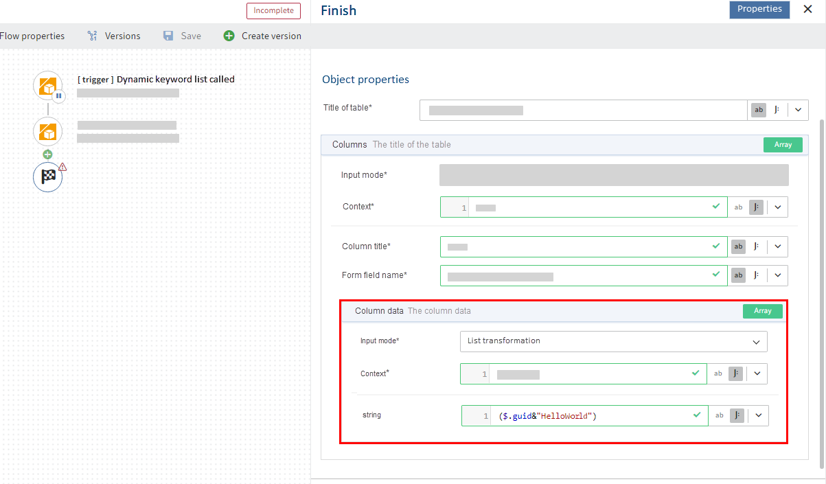 Example concatenation as input in the JSONata editor