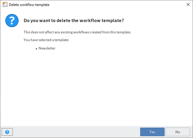 Confirmation request before deleting a workflow template