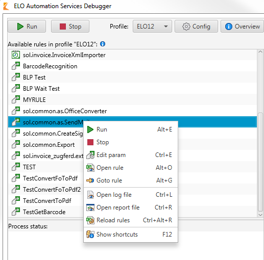 Context menu in the ELOas debugger