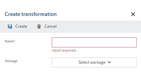 'Create transformation' dialog box