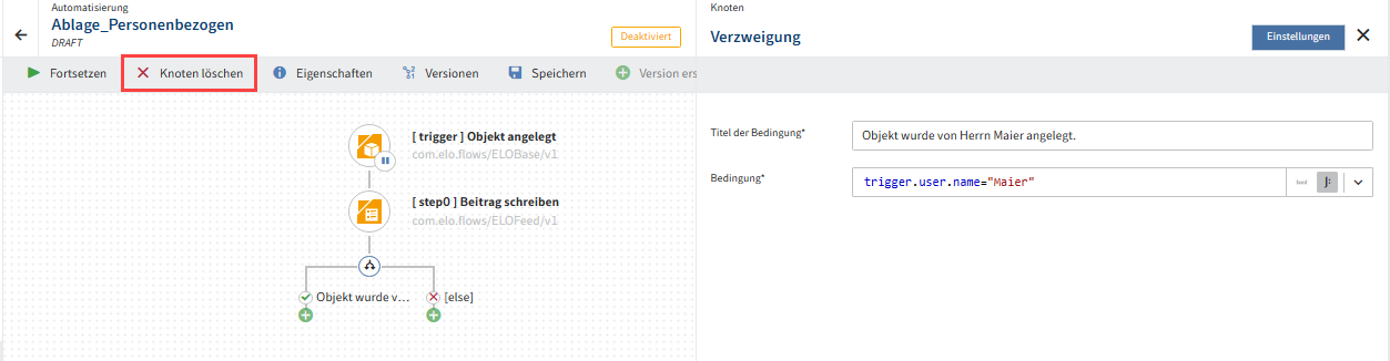 Löschen Sie den Verzweigungsknoten im Flow-Designer