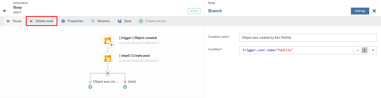 Delete the branch node in the flow designer