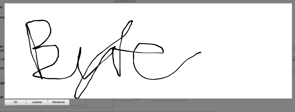 Zeichenfläche mit Unterschrift über einem Formular
