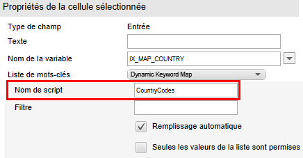 Map de mot-clé dynamique; champ 'Nom de script'