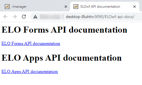 'ELOwf API documentation' start screen