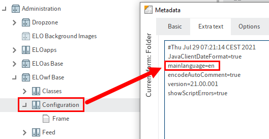 'Configuration' folder; extra text; 'mainlanguage' entry