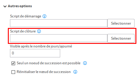 Champ 'Script de clôture'