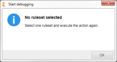 Error message when starting debugging without selecting an ELOas rule