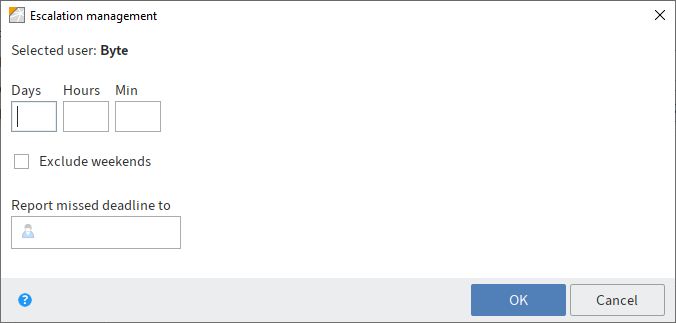 'Escalation management' dialog box