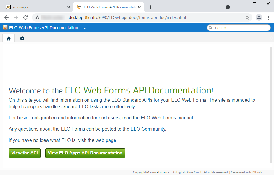 'ELO Web Forms API Documentation' page