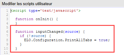 Code JavaScript; fonction événement 'inputChanged', flag d'impression par défaut