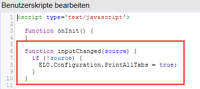 JavaScript-Code; Ereignisfunktion 'inputChanged', Flag zum standardmäßigen Druck