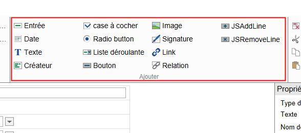 Créateur de formulaire; barre d'outils; groupe 'Ajouter'