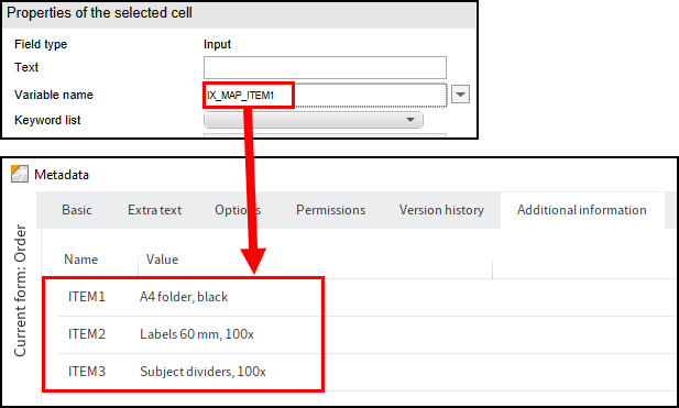 Example of an IX map field with automatic incrementation