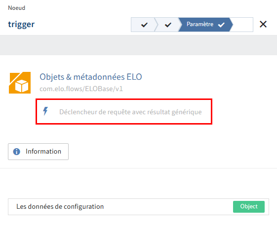 Déclencheur de requête avec résultat générique dans l'onglet 'Réglages'
