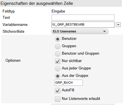 Beispieleinstellungen für eine Stichwortliste des Typs 'ELO Usernames'; ausgewählt ist die Option 'Benutzer'