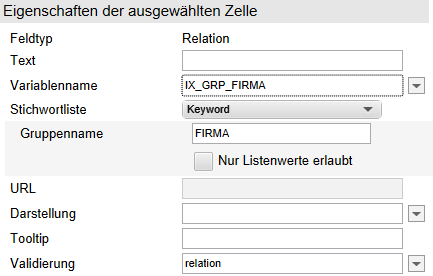 Feld des Typs 'Relation' im Formulardesigner