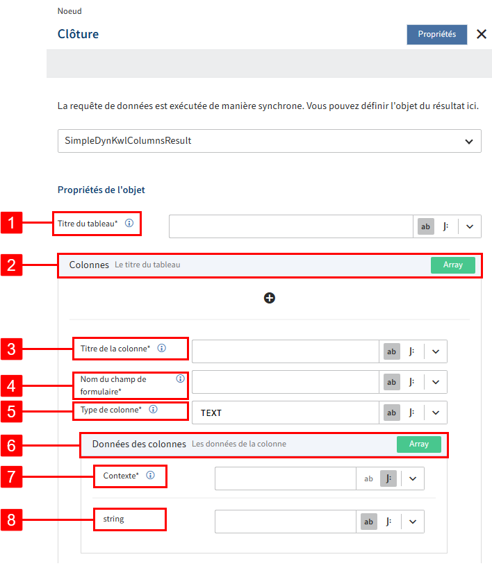 SimpleDynKwlColumnsResult : possibilités de configuration de l'objet de résultat 