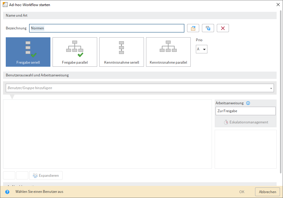 Dialog 'Ad-hoc-Workflow starten'