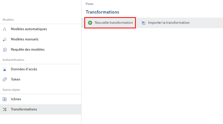 Bouton 'Nouvelle transformation'