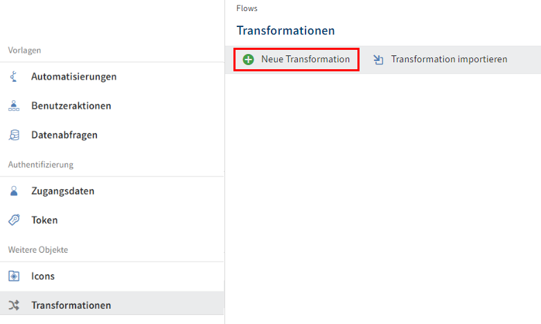 Button 'Neue Transformation'