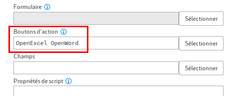 Deux scripts d'action dans le champ 'Boutons d'action' d'un noeud utilisateur