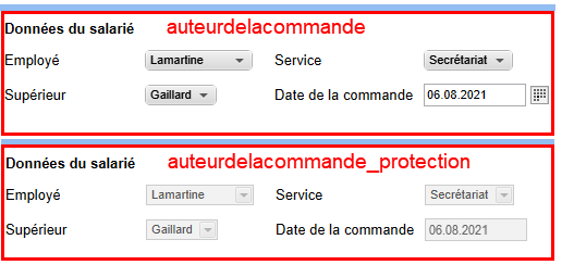 Comparaison du modèle original et le modèle avec les champs protégés en écriture