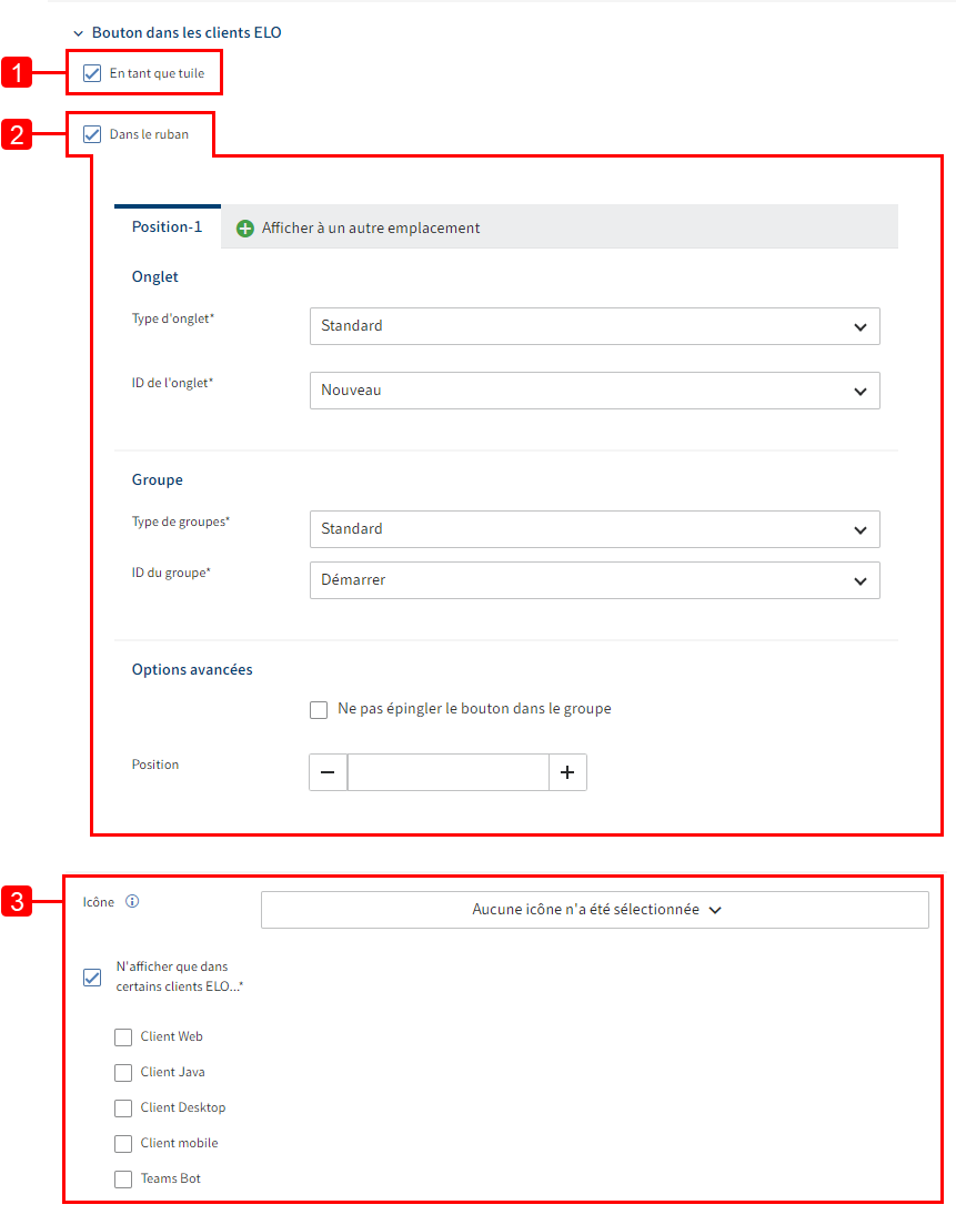 Détails dans la section 'Bouton dans les clients ELO'