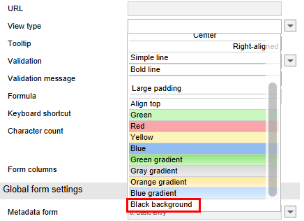 Drop-down menu of the 'Display' field; added style