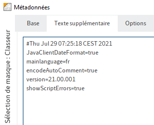 Classeur 'Configuration'; texte supplémentaire