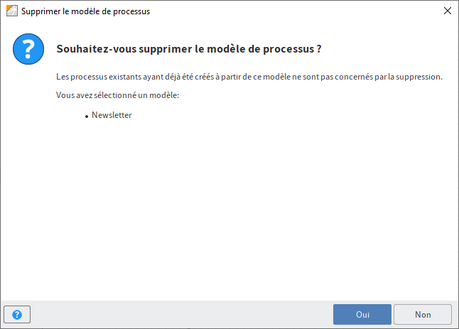 Demande avant la suppression d'un modèle de processus