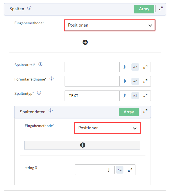 Eingabemethode 'Positionen'