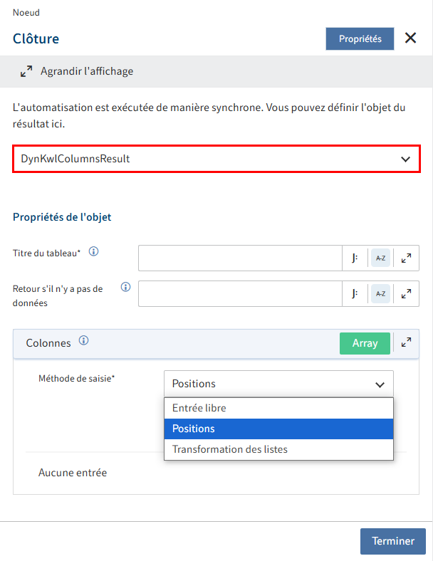 DynKwlColumnsResult : méthodes de saisie pour configurer l'objet de résultat