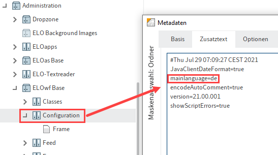 Ordner 'Configuration'; Zusatztext; Eintrag 'mainlanguage'