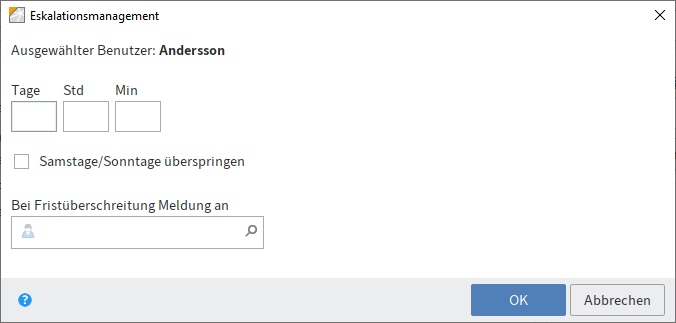 Dialog 'Eskalationsmanagement'