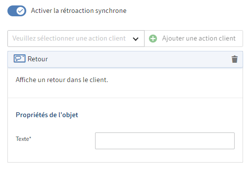 Configuration de noeud du noeud de clôture avec actions client 