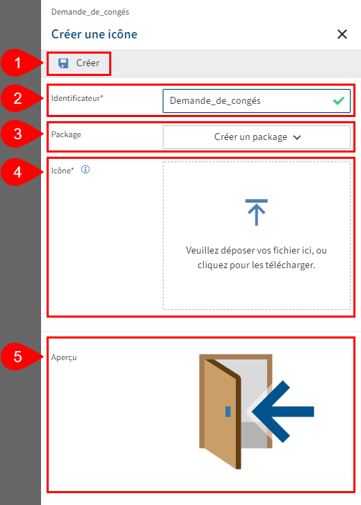 Section 'Créer une icône'