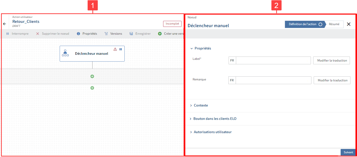 Créateur de flow avec section de configuration ouverte