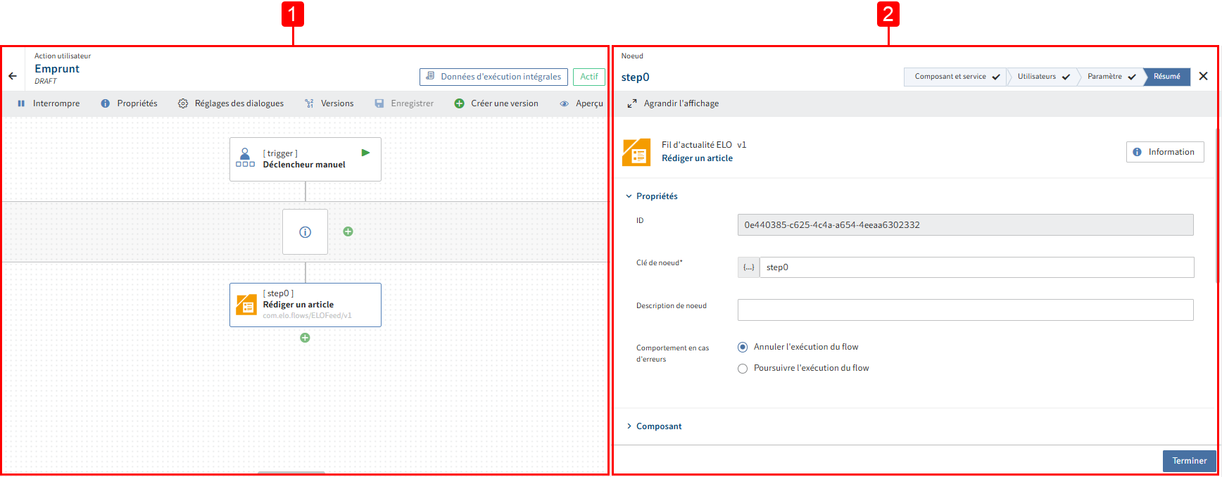 Créateur de flow avec section de configuration ouverte