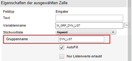 Gruppenname 'DYN_LIST' im Formulardesigner