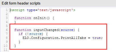 JavaScript code; 'inputChanged' event function, flag for default printing