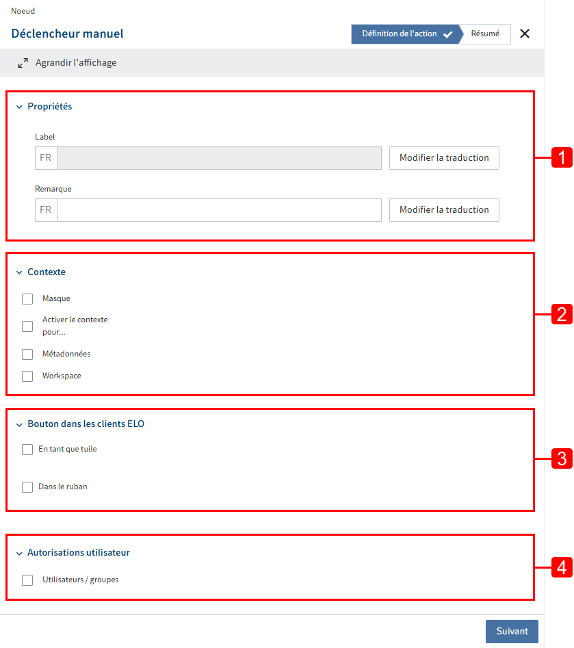 Etape 'définition de l'action'