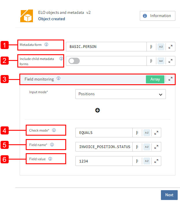 'Settings' tab for the 'Object created' trigger