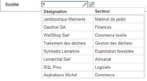 Exemple pour un champ du type 'Relation' dans le formulaire; tableau en tant que liste de mots-clés