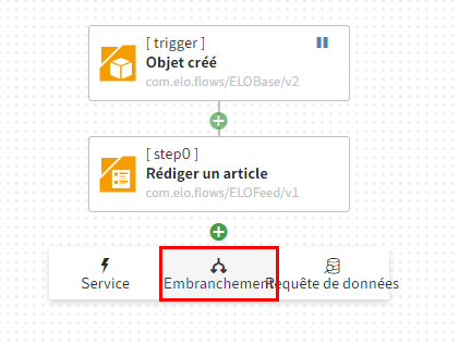 Champ de sélection 'Embranchement' dans le créateur de flows