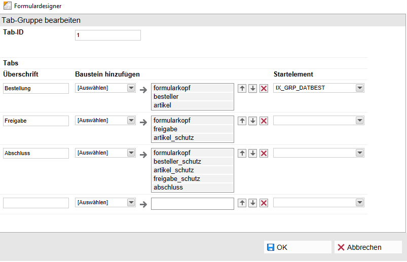 Tab-Gruppe mit drei Tabs