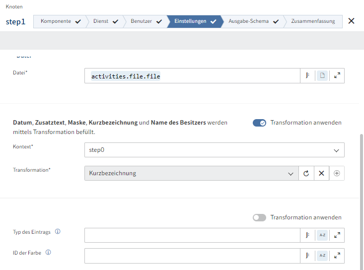 Transformation im Konfigurationsbereich bei der Erstellung eines Flows